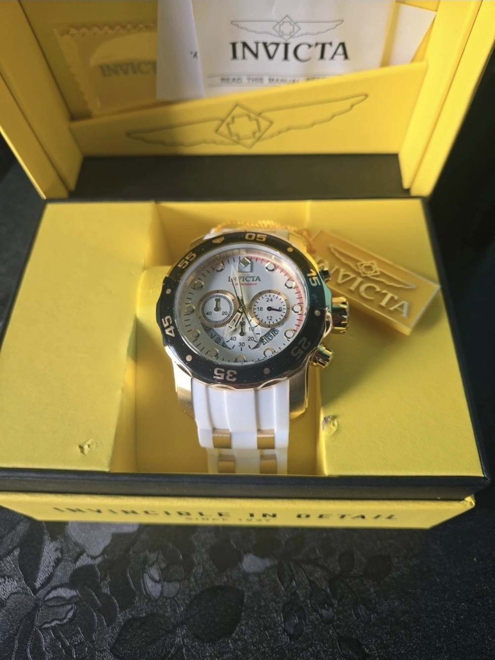 20292 Invicta Pro Diver Scuba White and Gold Watch with Black Bezel 48mm